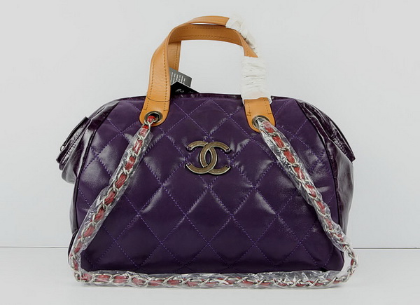 Replica Chanel Tote Bag Purple Lambskin Leather 50140 On Sale